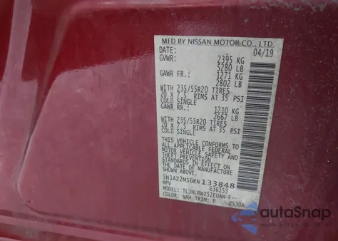 2019 Nissan Murano Sl from USA, damaged, VIN 5N1AZ2MS6KN133848